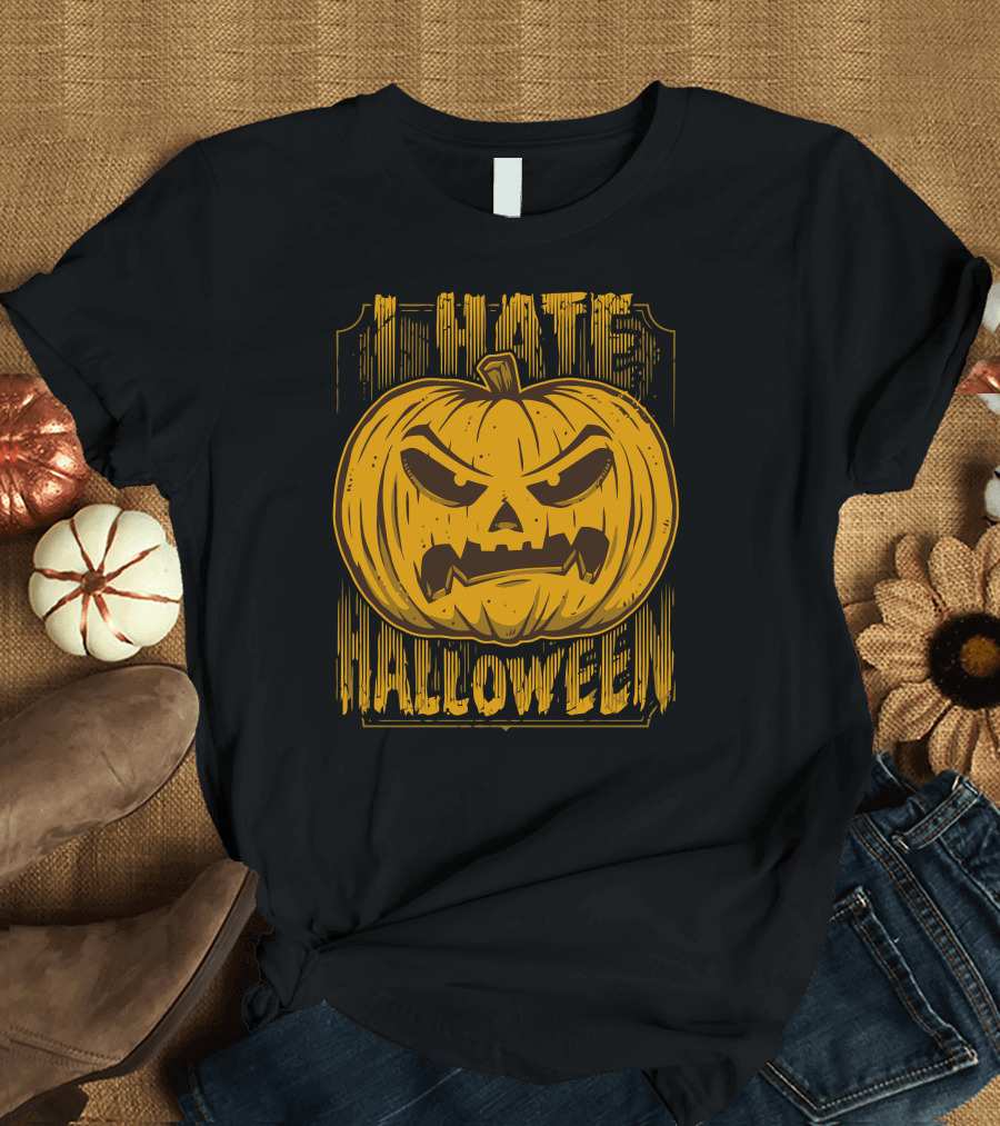 I Hate Halloween Angry Pumpkin Face T-Shirt