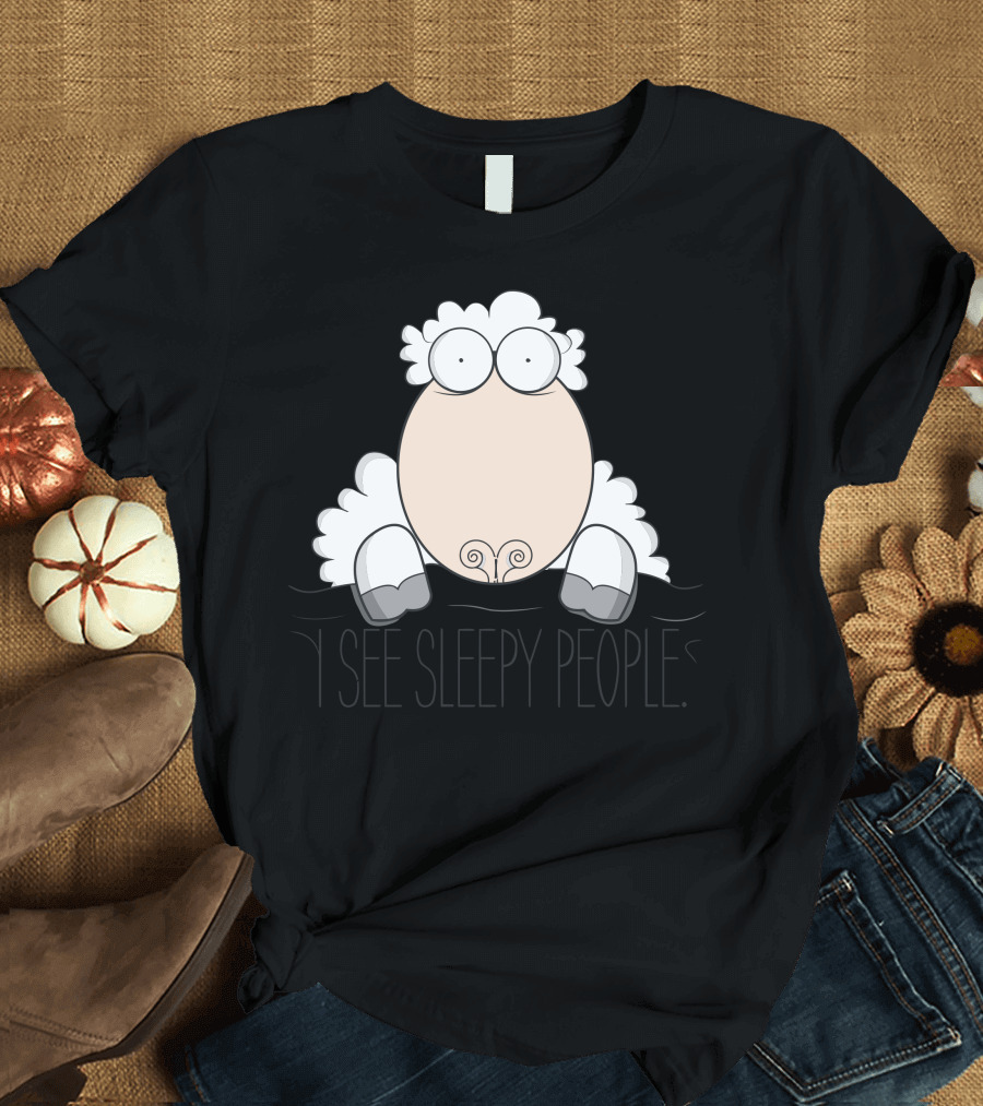 I See Sleepy People Sheep Cartoon T-Shirt