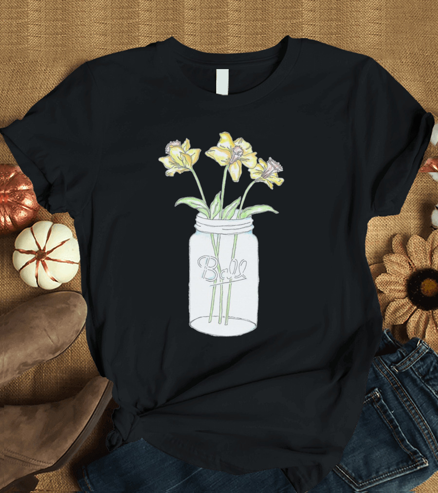 Ball Mason Jar With Yellow Flowers T-Shirt