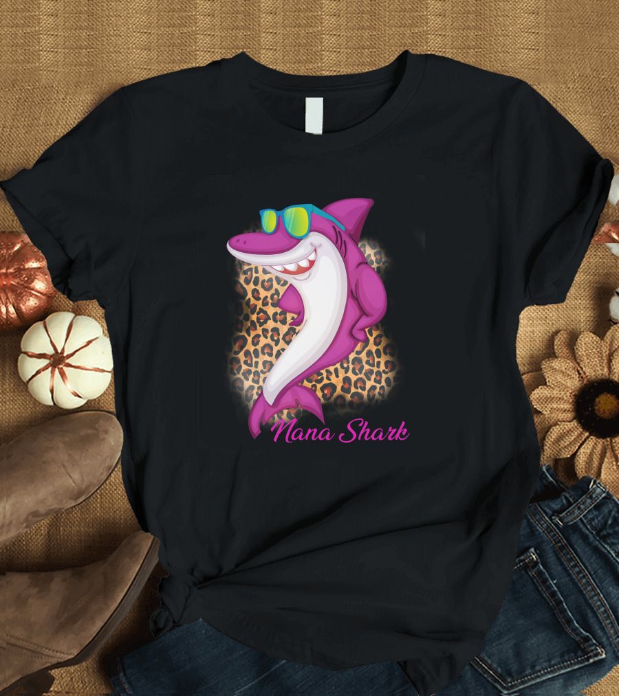 Nana Shark Sunglasses Leopard Print T-Shirt