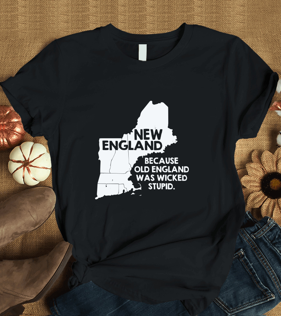 New England Because Old England Was Wicked Stupid Map Text T-Shirt