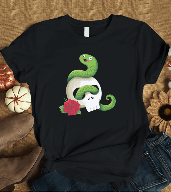 T-Shirt: Ultra Badass Snake In Skull with Red Rose T-Shirt Ultra Badass Snake In Skull with Red Rose T-Shirt
