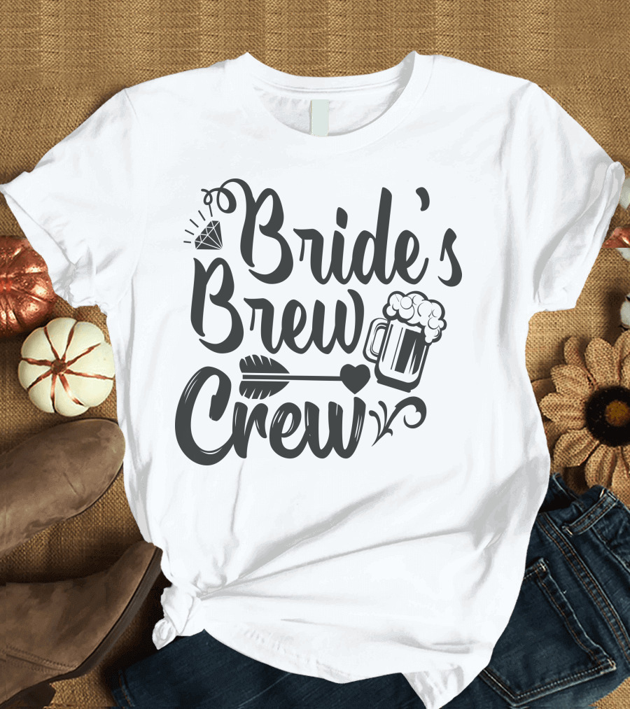 Bride's Brew Crew Diamond Ring Beer Mug Arrow Heart T-Shirt