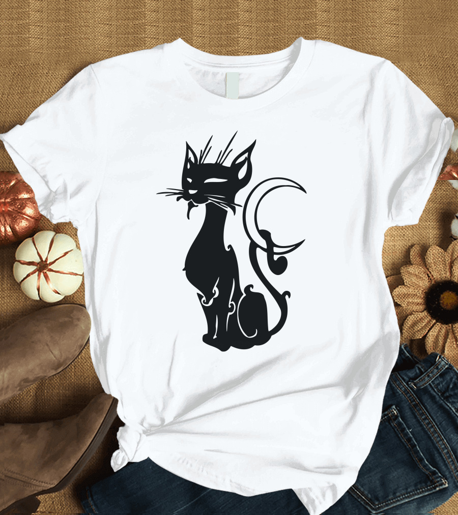 Cat Tribal Crescent Moon T-Shirt