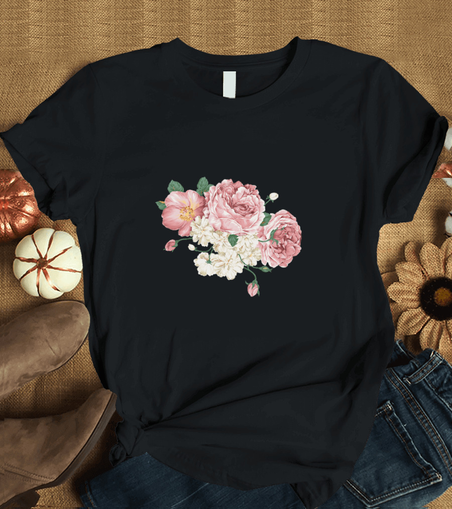 Roses Peonies Floral Bouquet T-Shirt