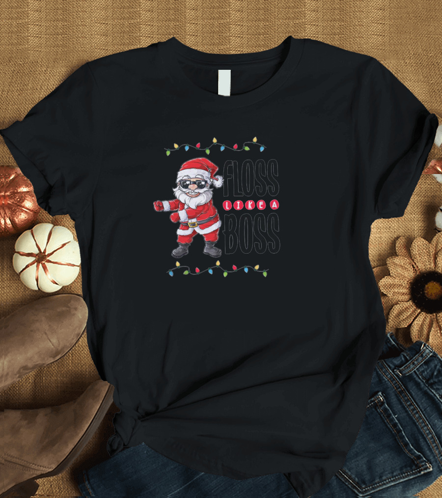 Floss Like a Boss Santa Holiday Lights T-Shirt