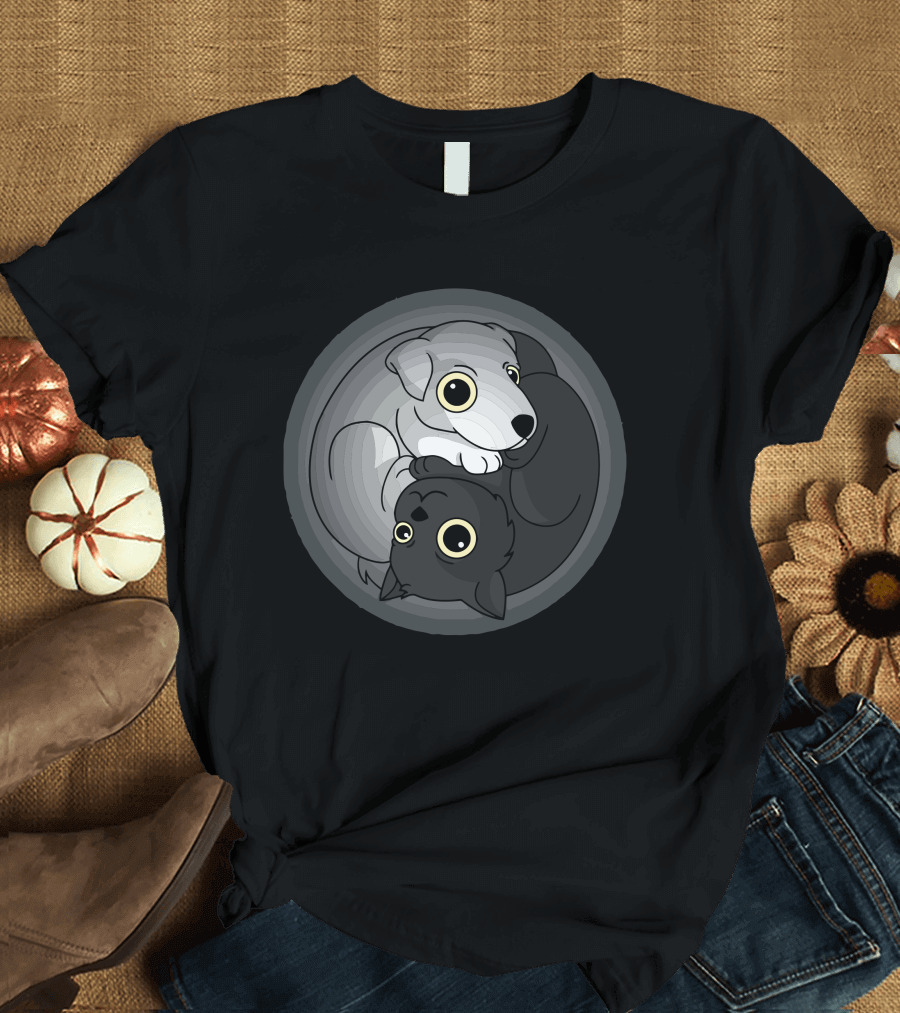 Cat Dog Yin Yang Circle T-Shirt