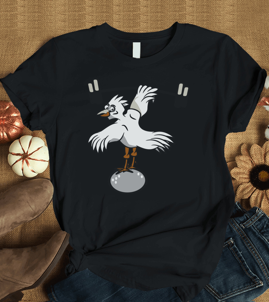 Chicken Balancing with Glasses and Lifting Weights T-Shirt