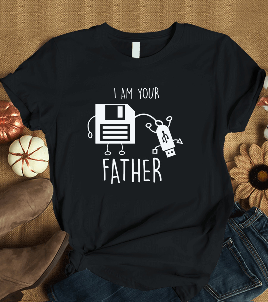 Funny Floppy Disk To USB I Am Your Father Retro Tech Joke T-Shirt