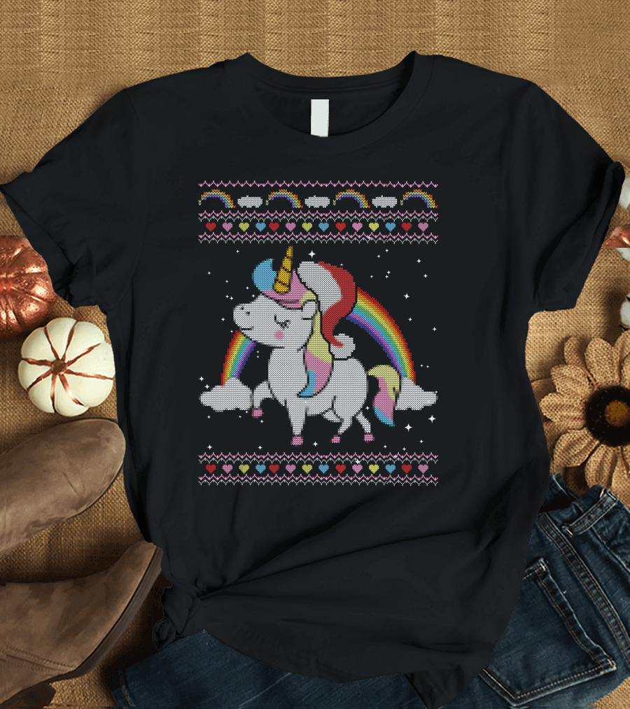 Unicorn Rainbow Christmas Ugly T-Shirt