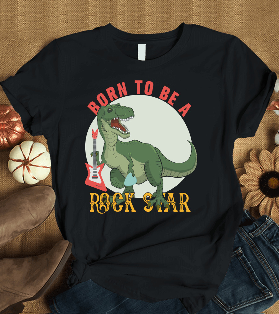 Born To Be A Rock Star Dinosaur with Red Guitar T-Shirt