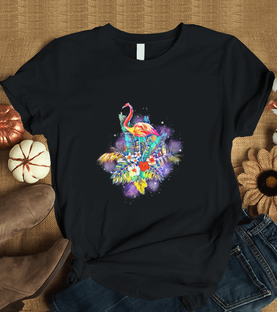 Flamingo Vibes Tropical Cosmic Floral Blend T-Shirt