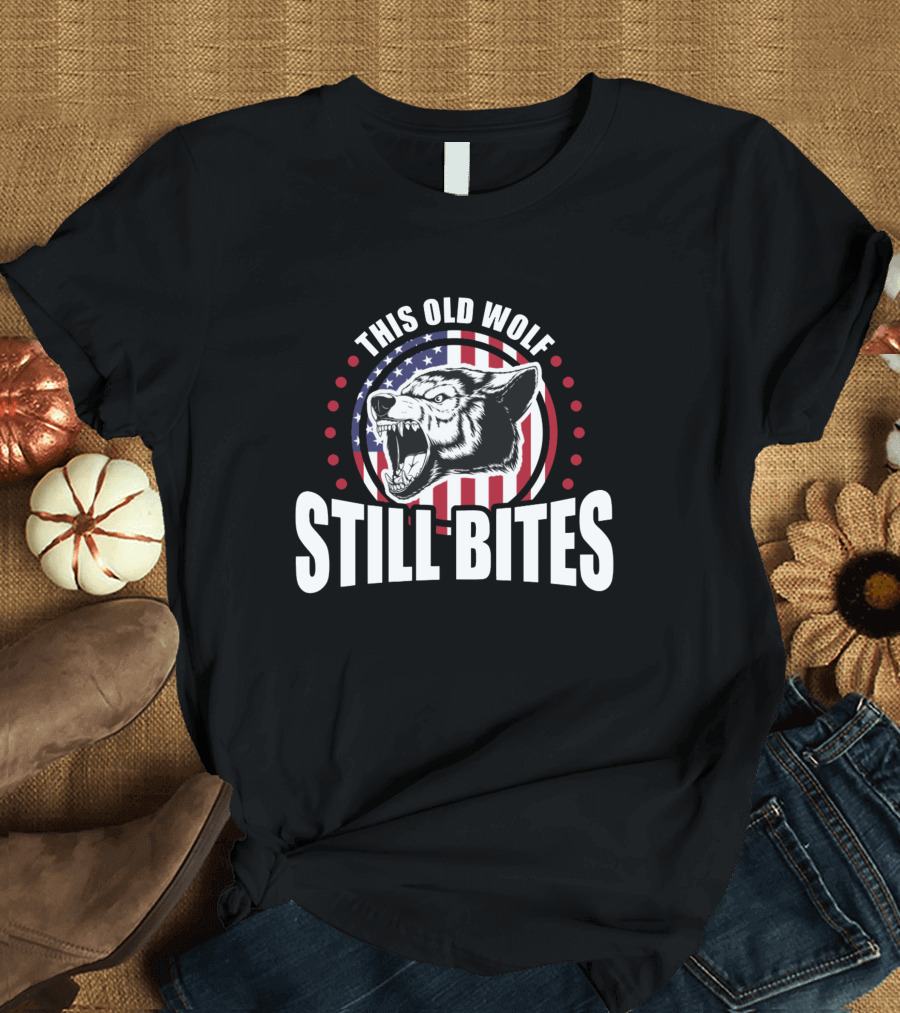 This Old Wolf Still Bites American Flag Patriotic T-Shirt