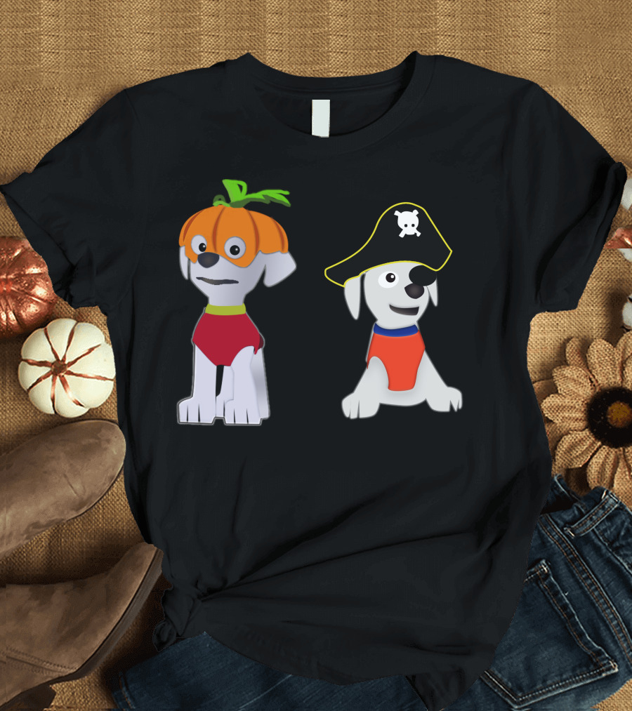 Halloween Pumpkin Costume Dog Pirate Hat Skull Dog T-Shirt