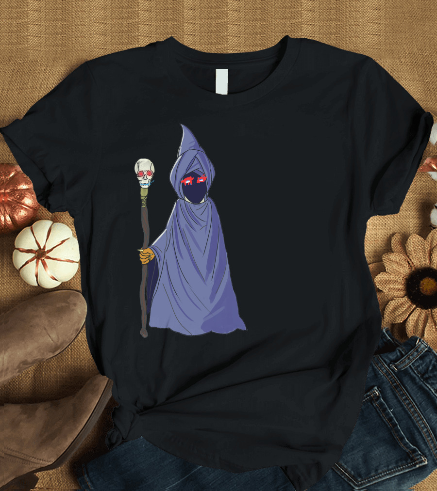 Halloween Ghost with Skull Staff and Red Eyes T-Shirt