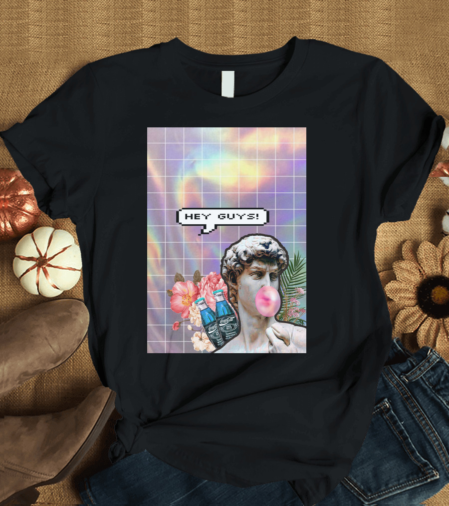 Hey Guys Retro Vaporwave David Bubblegum Coca-Cola Flowers T-Shirt