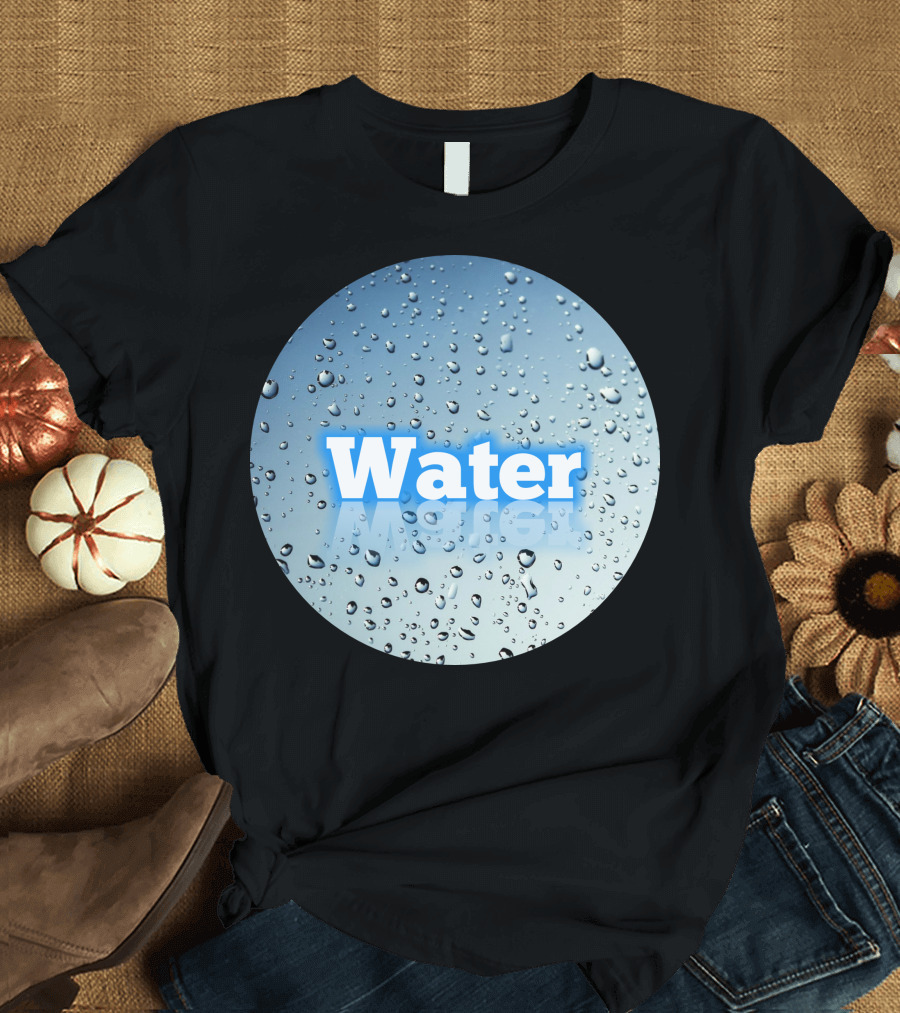 Water Droplets Splash Blue Background T-Shirt