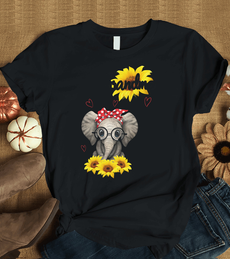 Grandma Blessed to Be Called with Elephant Sunflower Hearts T-Shirt