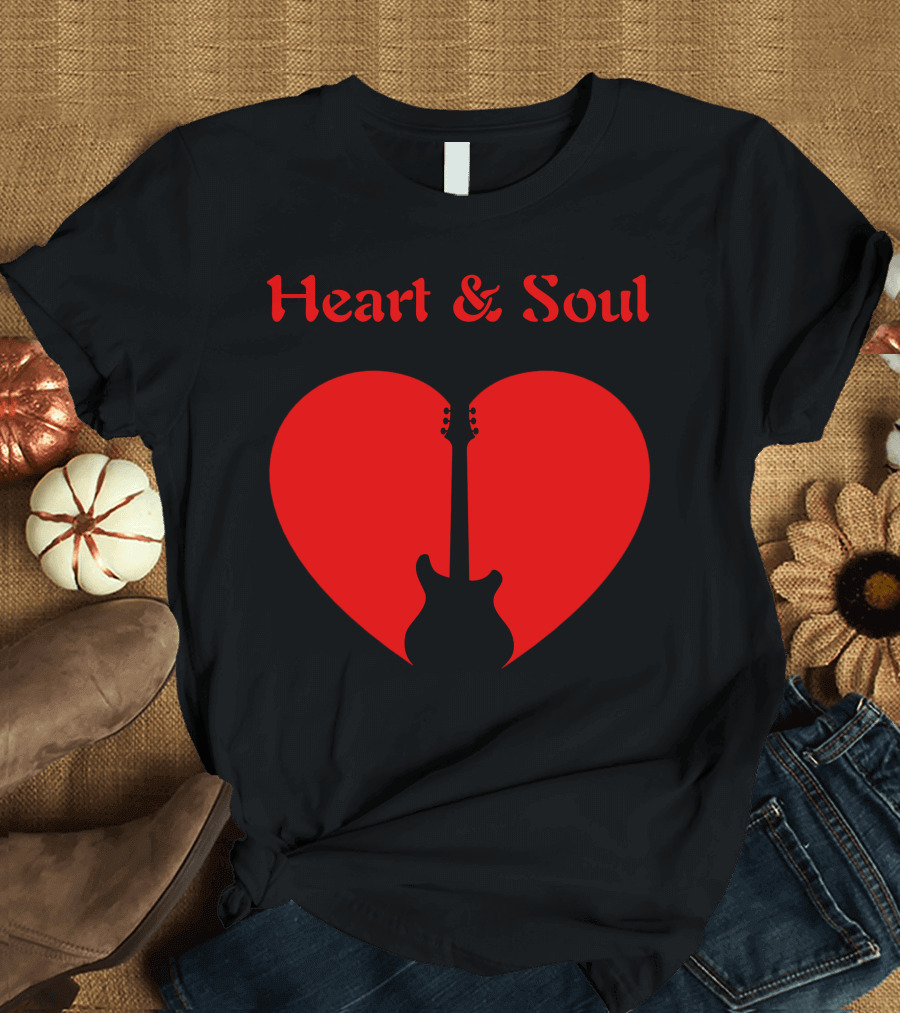 Heart and Soul Guitar Icon Red Print Heart T-Shirt
