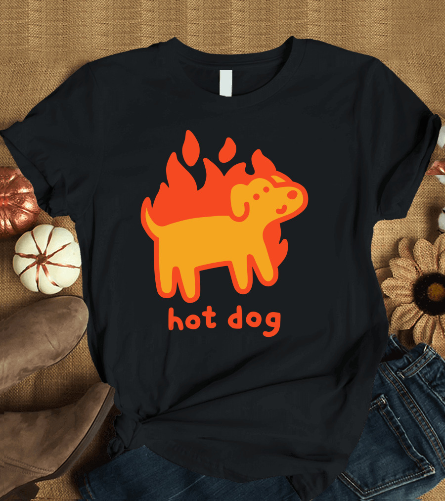Hot Dog Flaming Cartoon Canine T-Shirt