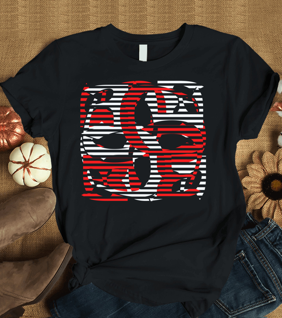 Sine Optical Illusion Red and Black Abstract Stripes T-Shirt