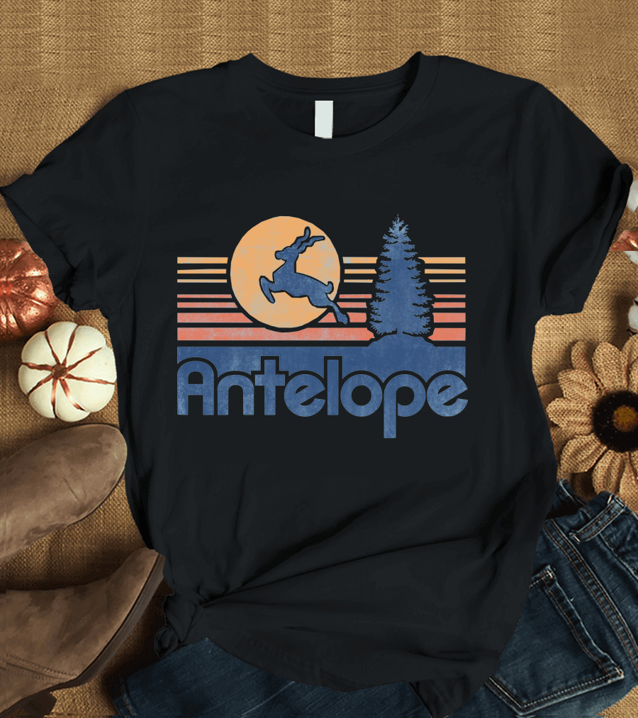 Antelope Marco Esquandolas Vintage Sunset Tree Scene T-Shirt