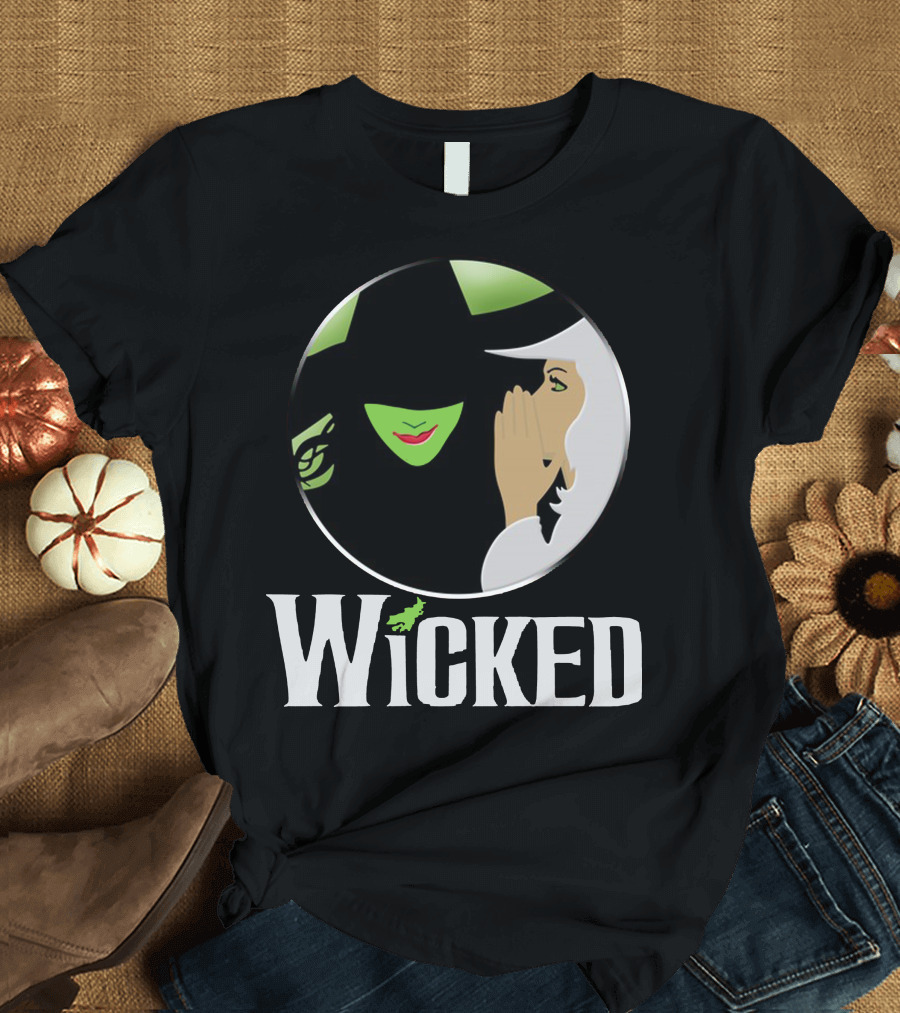 Wicked Logo Musical Witch Face and Whispering Duo T-Shirt
