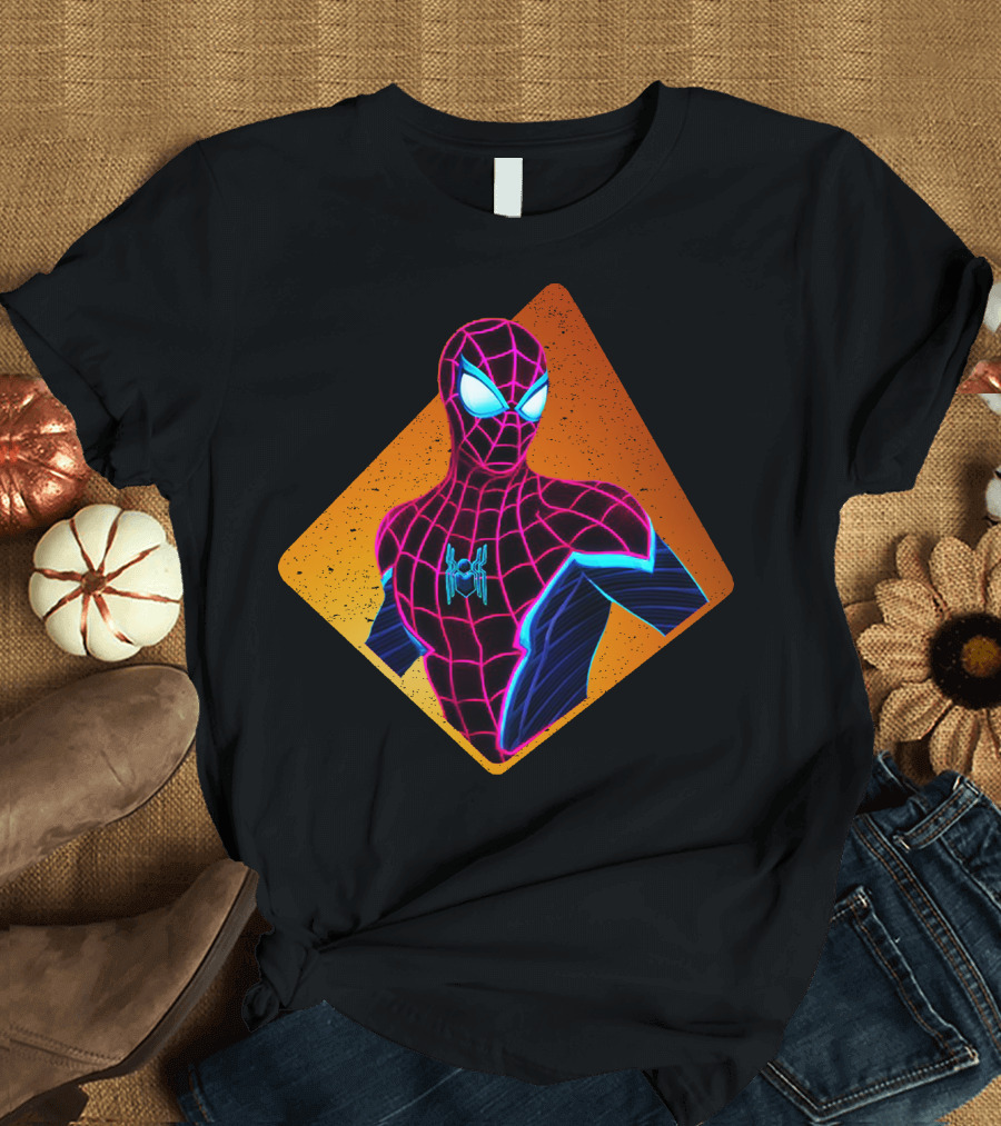 Spidey Neon Superhero with Web Suit and Bright Eyes T-Shirt
