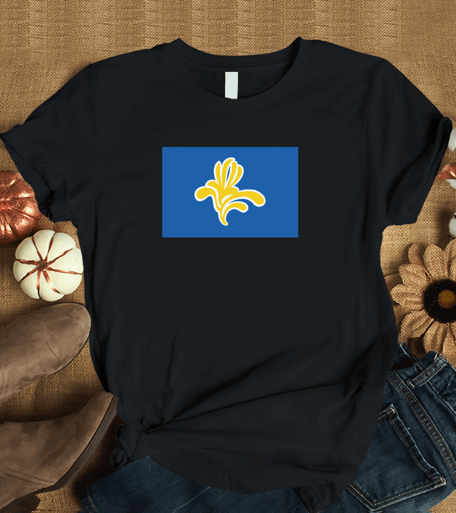 Brussels Iris Symbol on Blue Flag Background T-Shirt