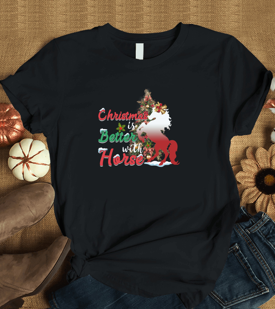 Christmas Is Better With Horse Festive Tree T-Shirt