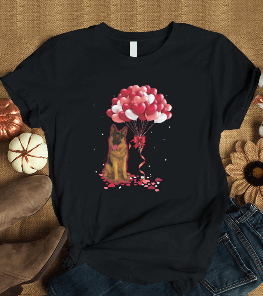 German Shepherd Dog Love with Heart Balloons Valentine's Day T-Shirt