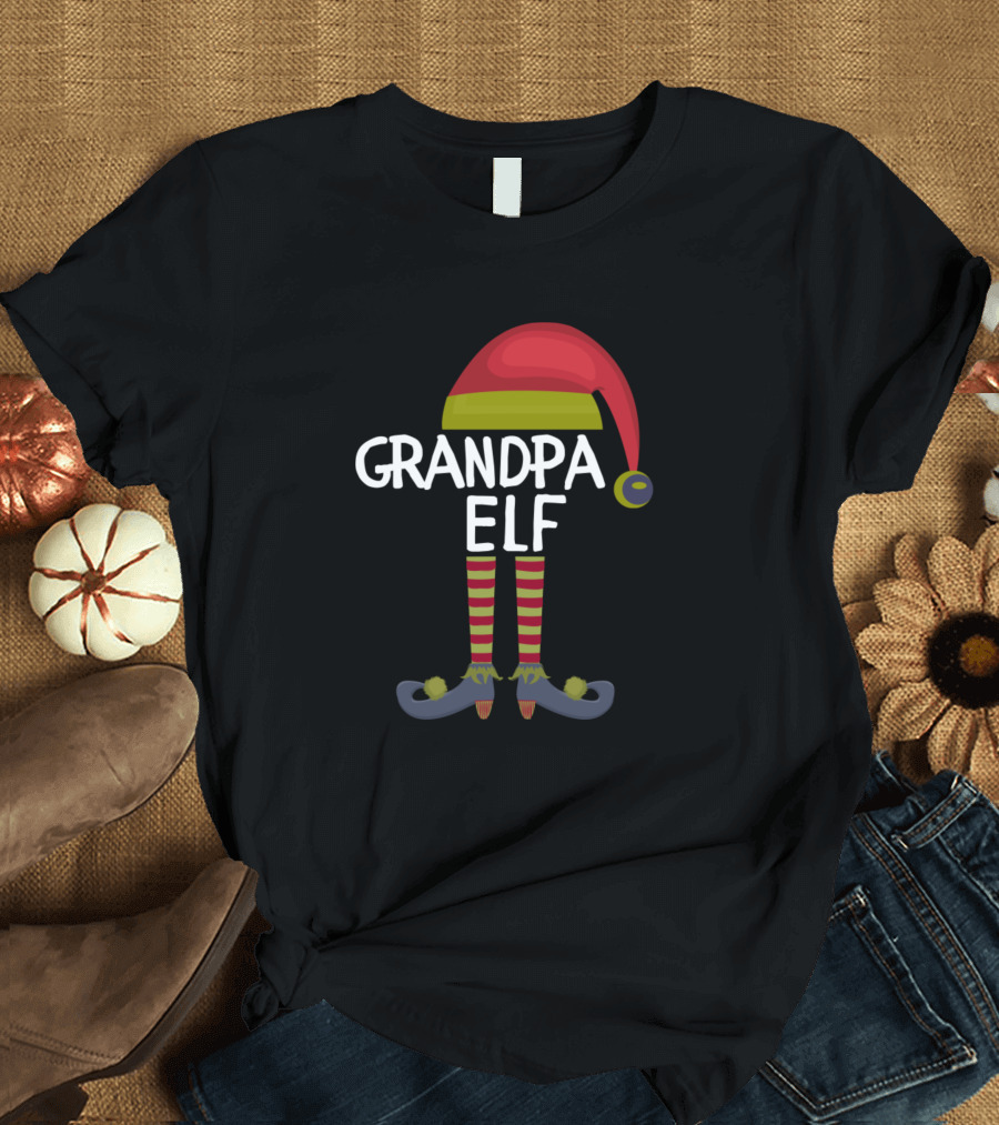 Grandpa Elf with Red Hat and Striped Legs T-Shirt
