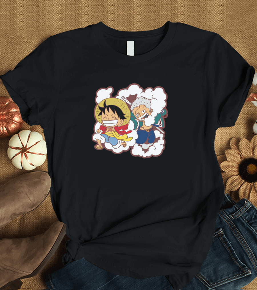Luffy and Smoker Chibi Adventure Iconic Anime Characters T-Shirt