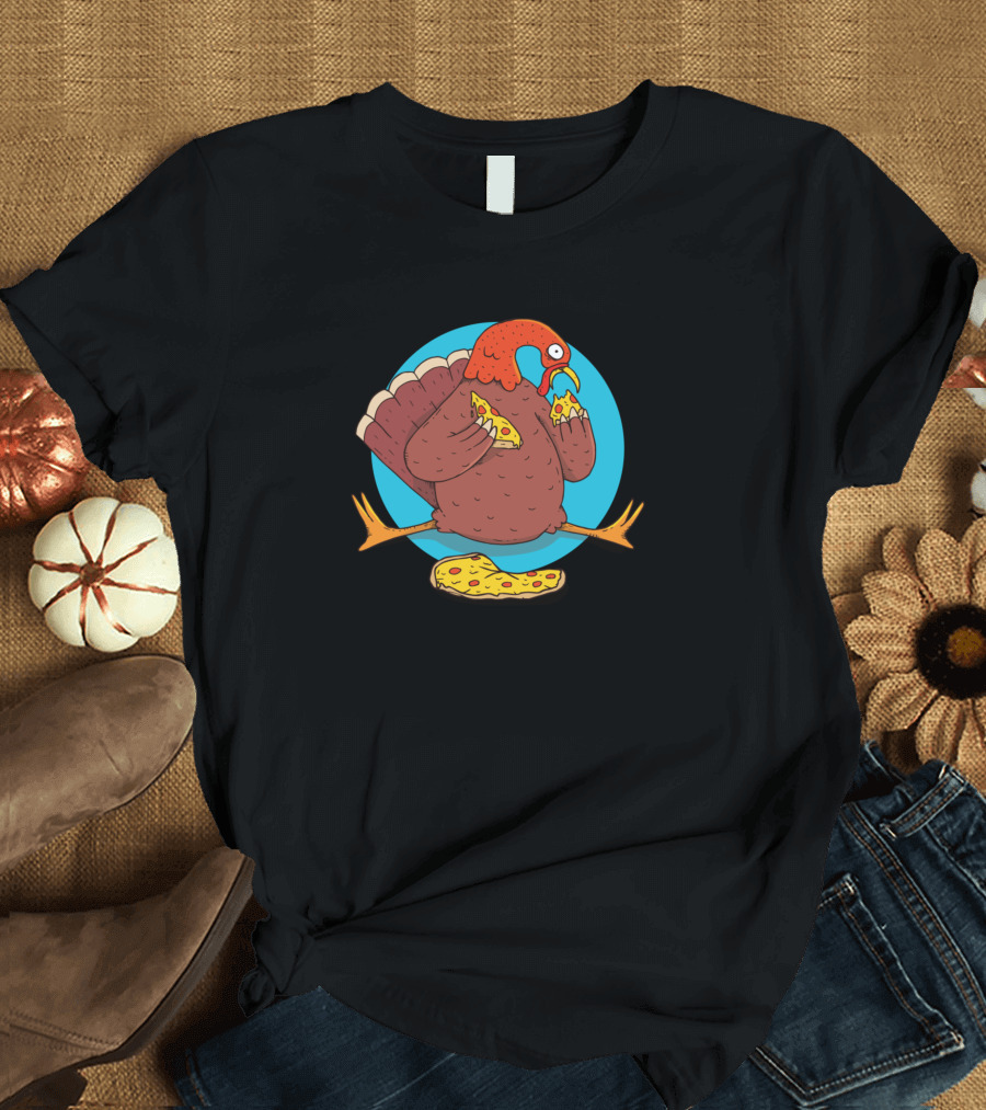 Thanksgiving Turkey Enjoying Pizza Feast T-Shirt