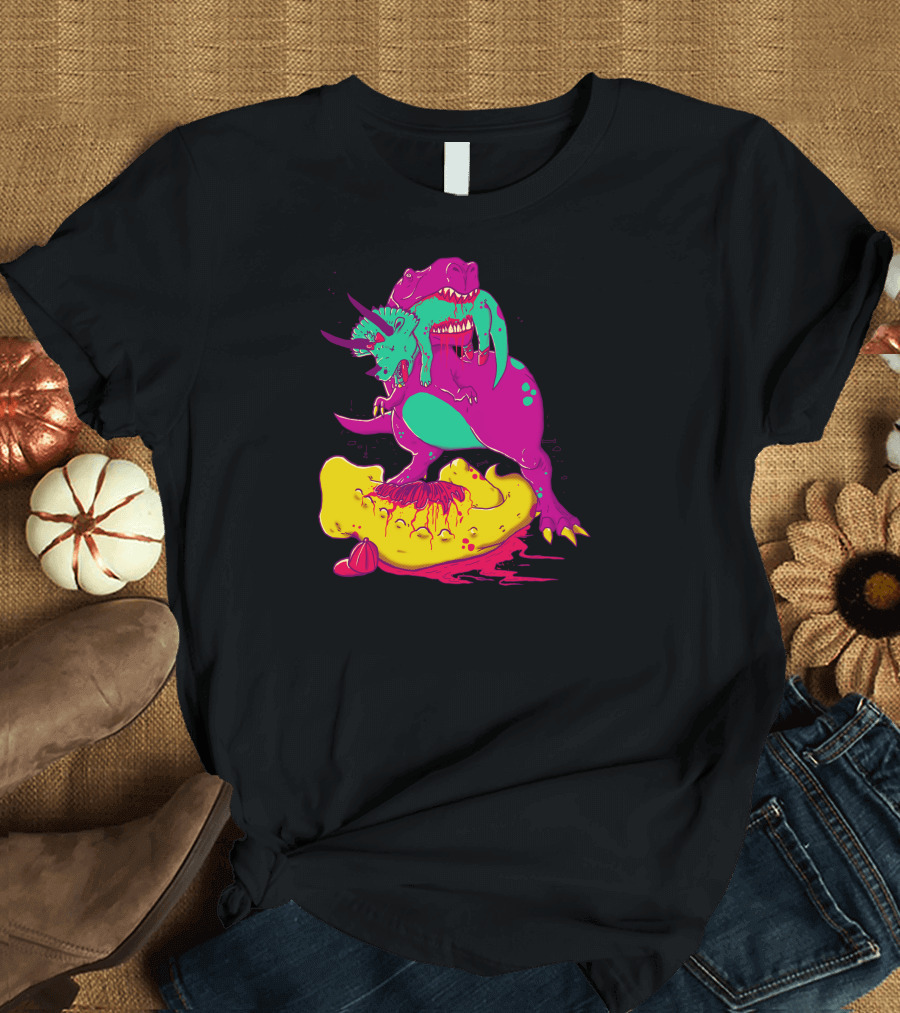 A Carnivore From Our Imagination Feasting Dinosaur Battle Scene T-Shirt