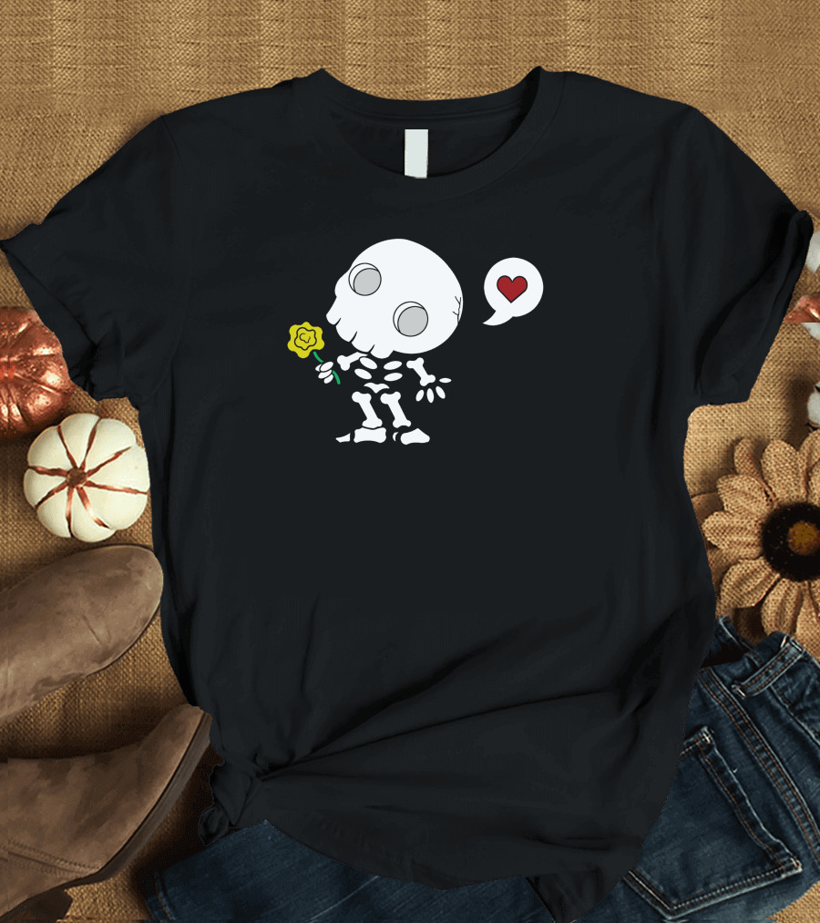 Amor De Los Muertos Skeleton with Heart and Flower T-Shirt