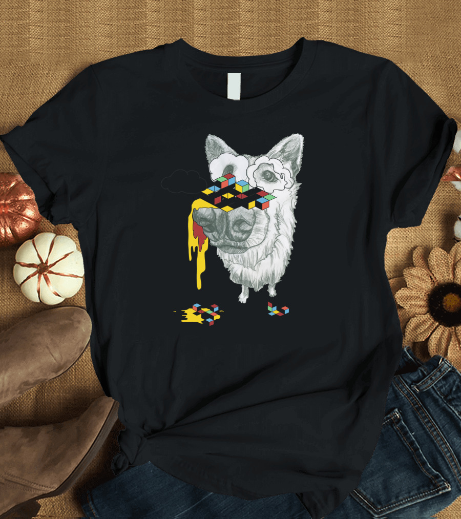 Cube Dog Melting Rubik's Puzzle Face T-Shirt