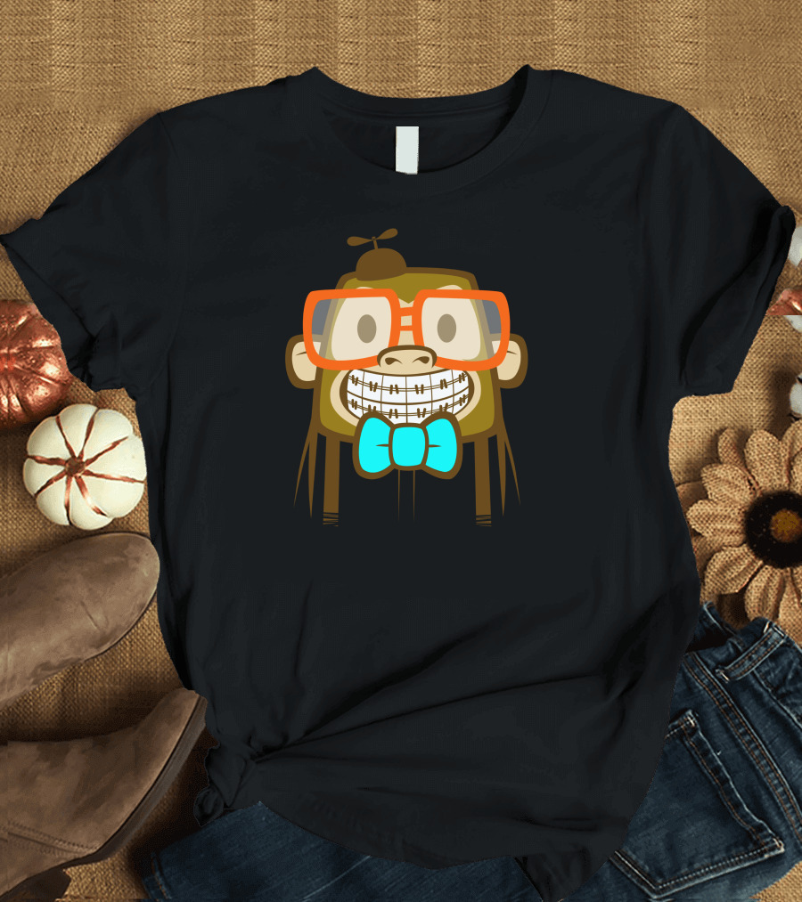 Geek Monkey Braces Glasses Bowtie Nerd T-Shirt