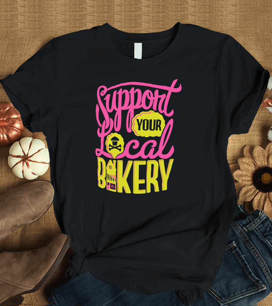 Support Your Local Bakery Cupcake Crossbones Bright Neon T-Shirt