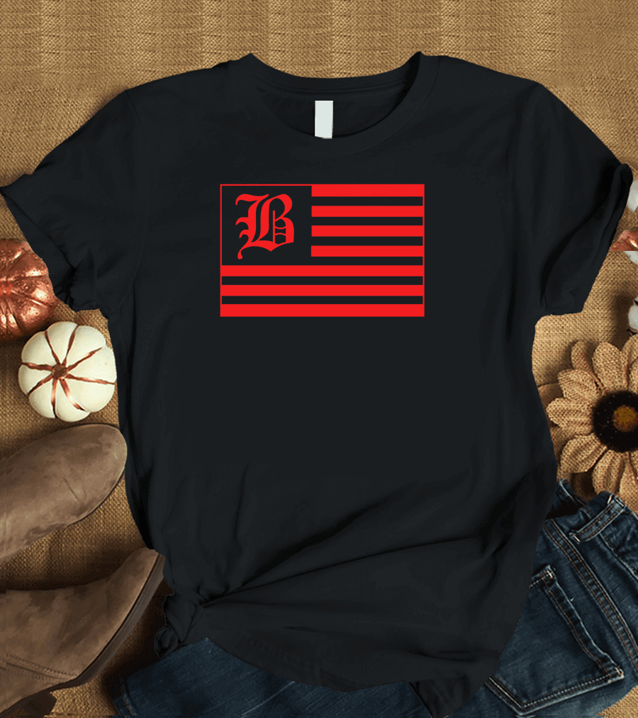 B Red Flag Stripes Black T-Shirt