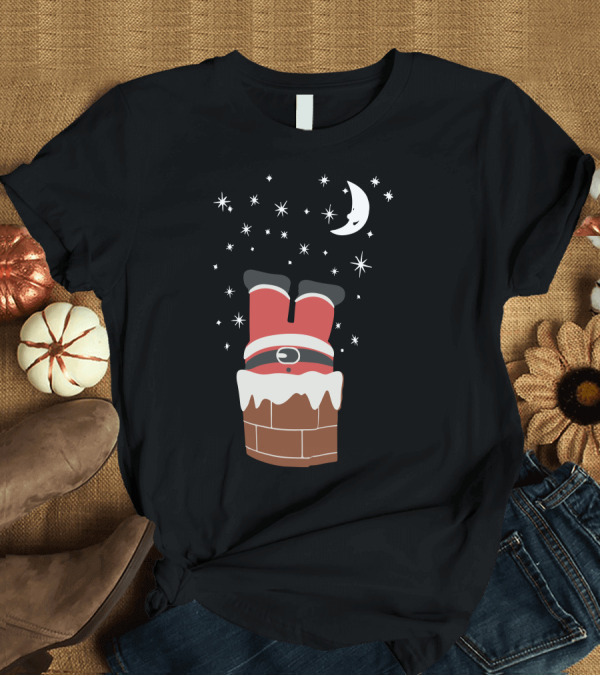 T-Shirt: Santa Stuck in Snowy Chimney under Night Sky T-Shirt Santa Stuck in Snowy Chimney under Night Sky T-Shirt