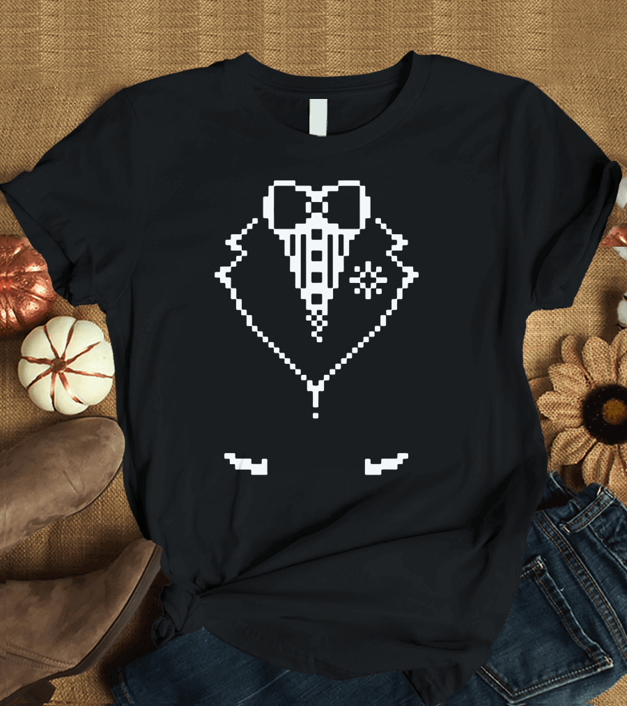 Pixel Tuxedo Bow Tie Retro 8-Bit T-Shirt