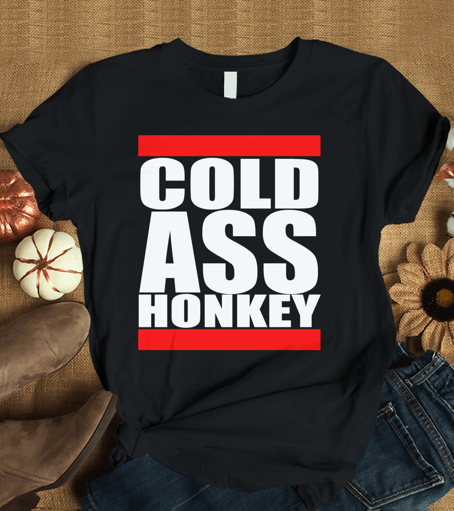 COLD ASS HONKEY Bold White Letters on Black and Red Bars T-Shirt