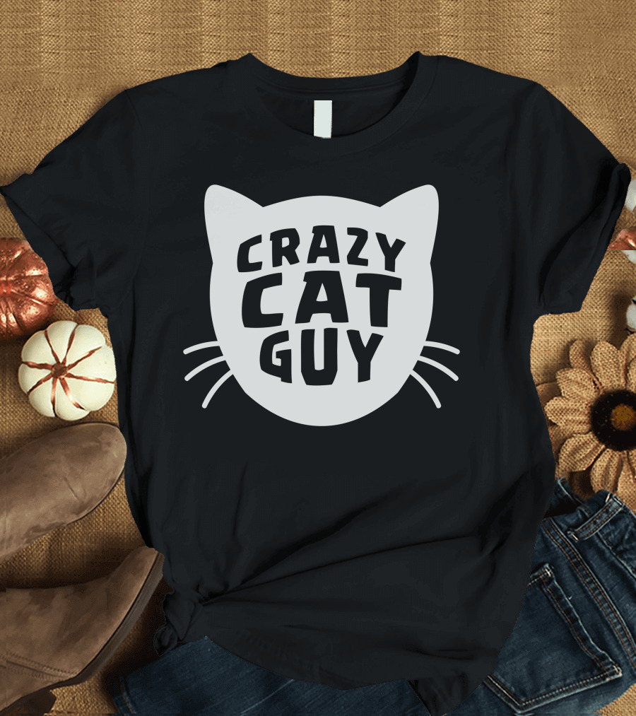 CRAZY CAT GUY Cat-Shaped Text with Whiskers T-Shirt