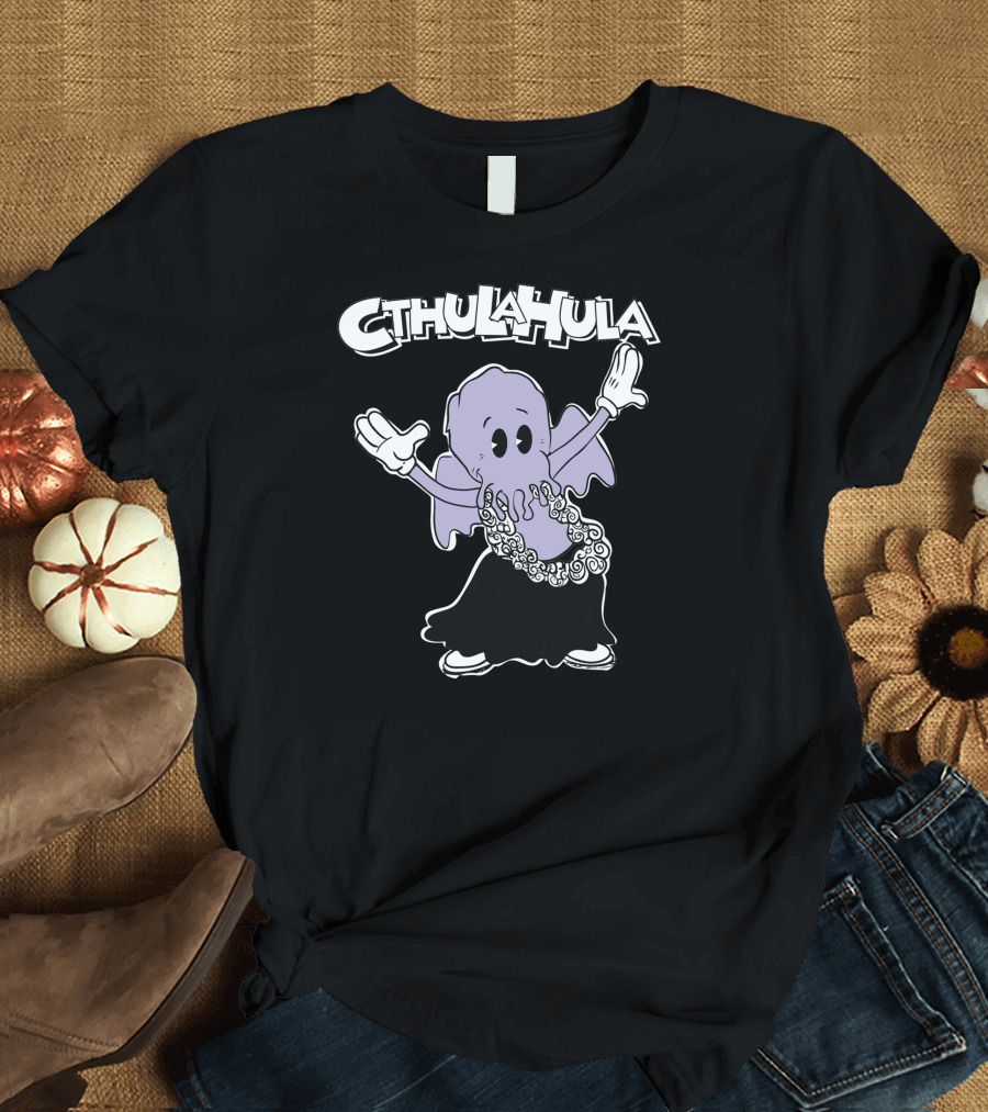 Cthulahula Dancing Lovecraftian Octopus with Hula Skirt and Gloves T-Shirt