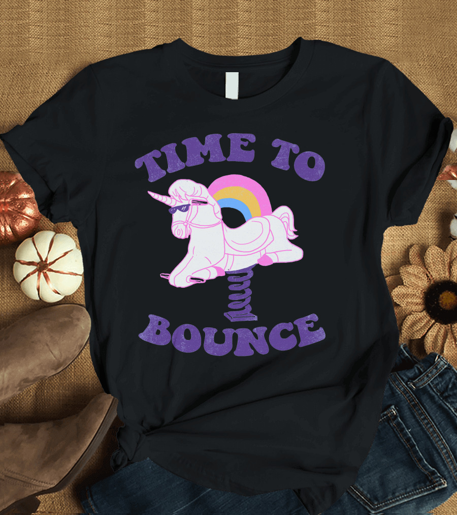 Time to Bounce Unicorn with Rainbow Spring Rider T-Shirt