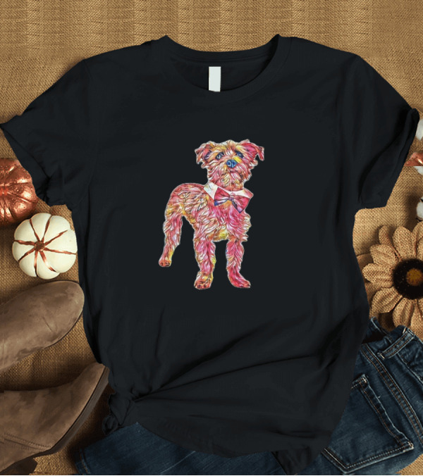 T-Shirt: A Cute Little Terrier Mixed with Bow Tie and Multicolored Fur T-Shirt A Cute Little Terrier Mixed with Bow Tie and Multicolored Fur T-Shirt