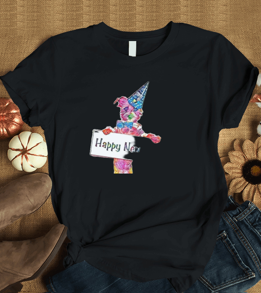 A Cute Young Terrier Mixed Bred Puppy Dog Happy New Year T-Shirt