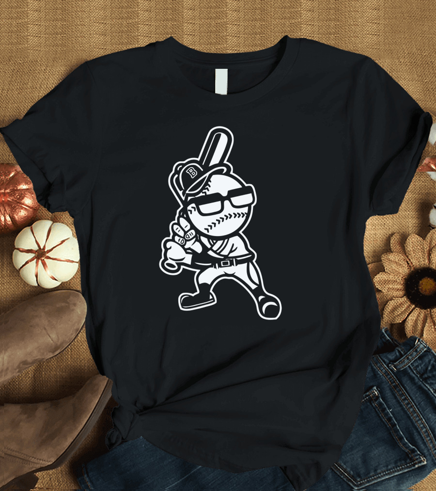 Brooklyn Baseball Character Batter with Cap and Glasses T-Shirt