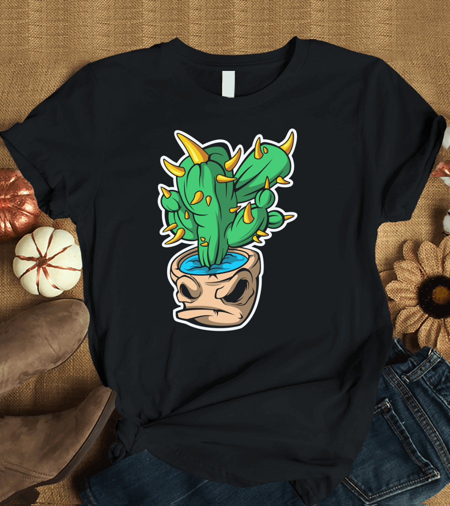 Cactus Monster Skull Planter with Spikes and Water T-Shirt